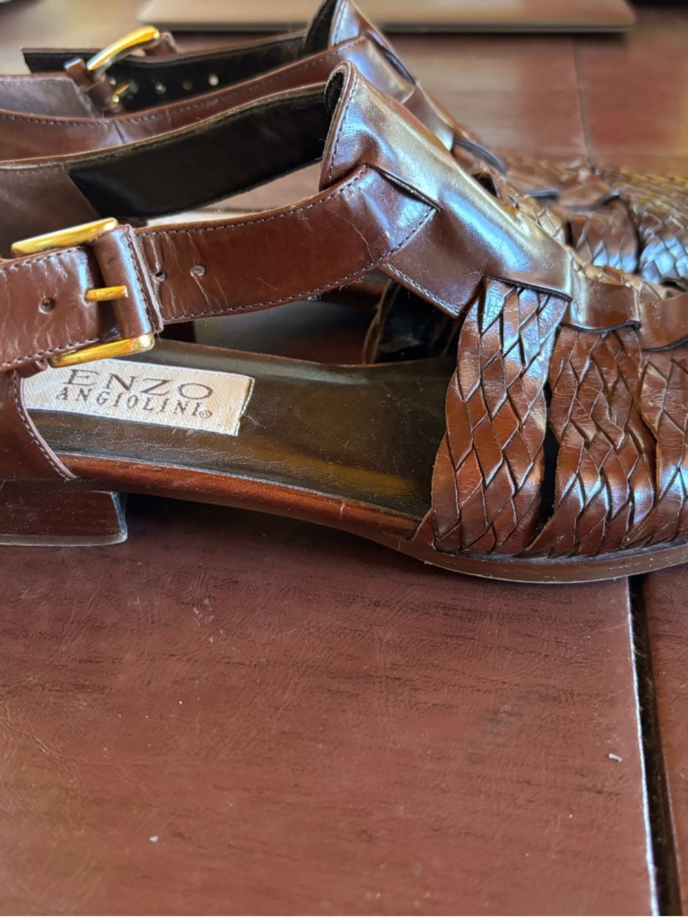 Enzo Angiolini preowned Brown Woven Leather Sandals size 9 - Picture 2 of 6